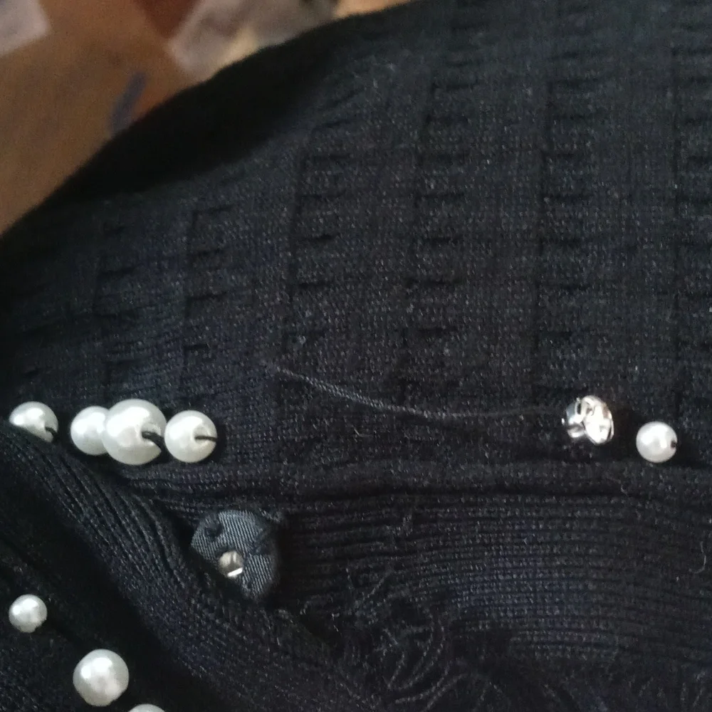 Elena Miro Black Sweater Cardigan with Pearl Trim - Picture 11 of 11